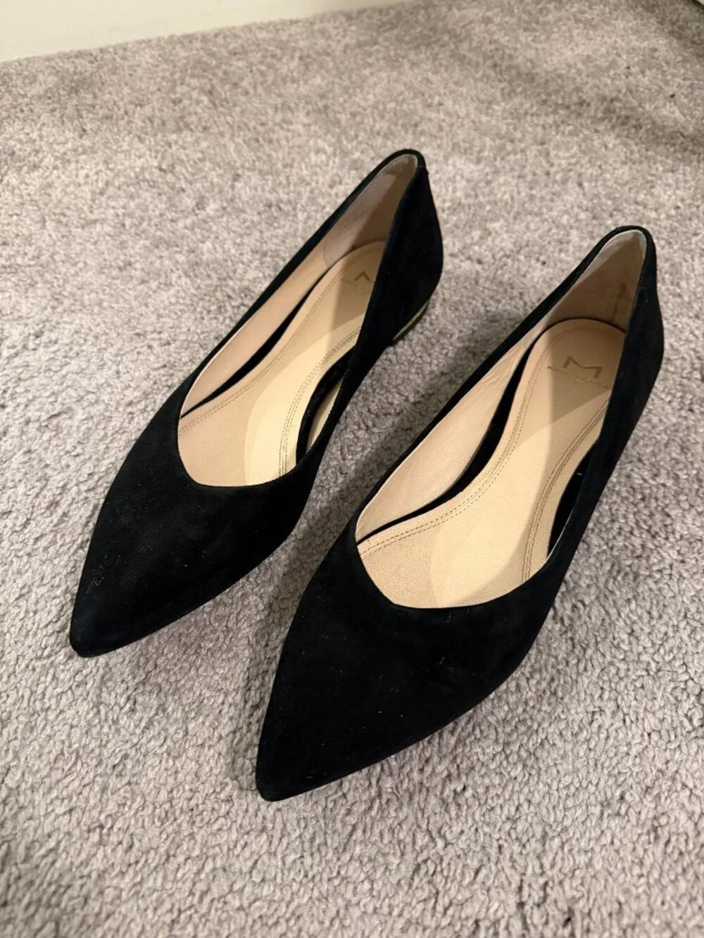 Marc Fisher Black Suede Pointed Toe Flats Women's Dress Shoes